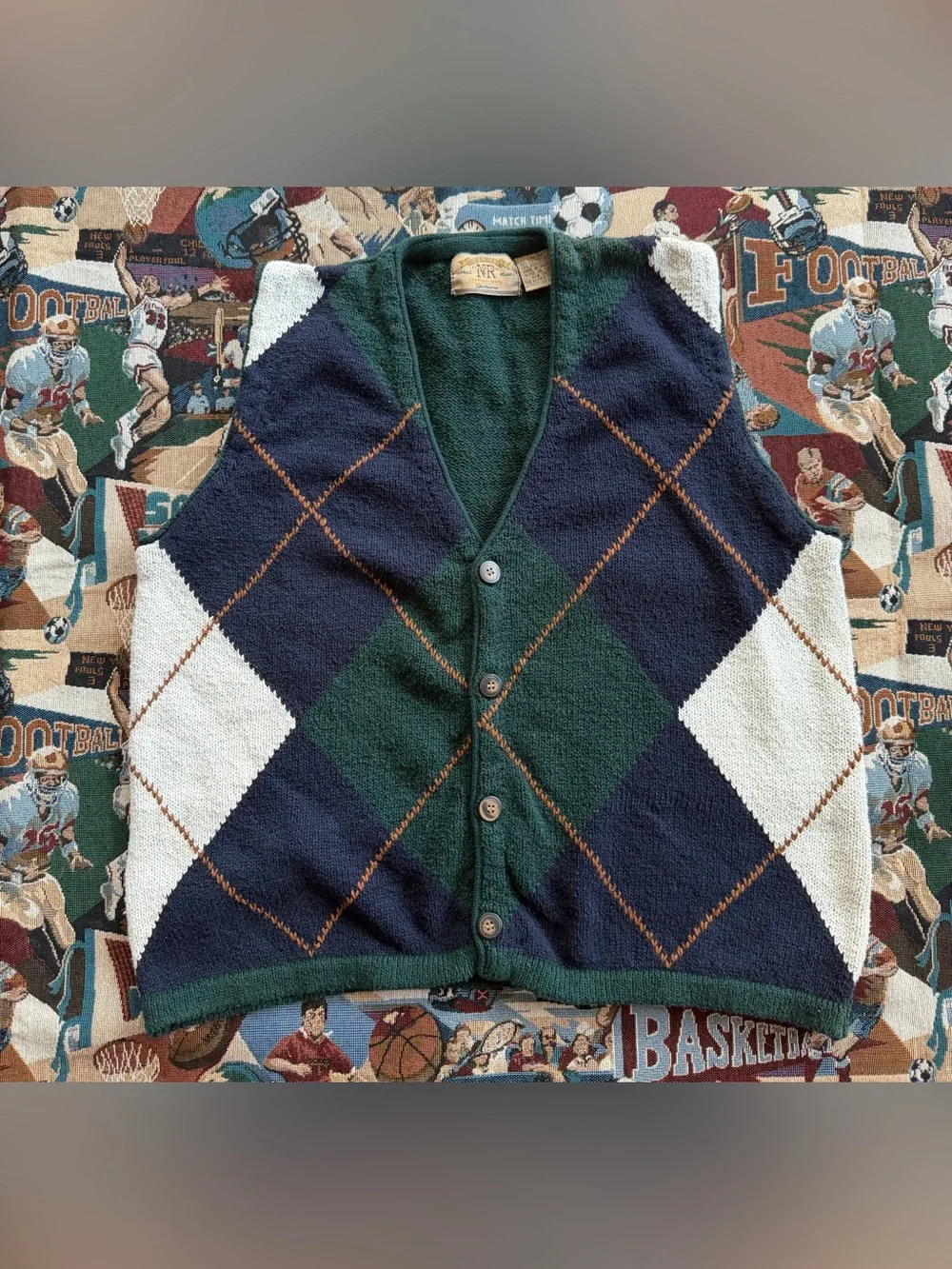 Vintage 90s Men’s New River Co Argyle Pattern Green Sweater Vest